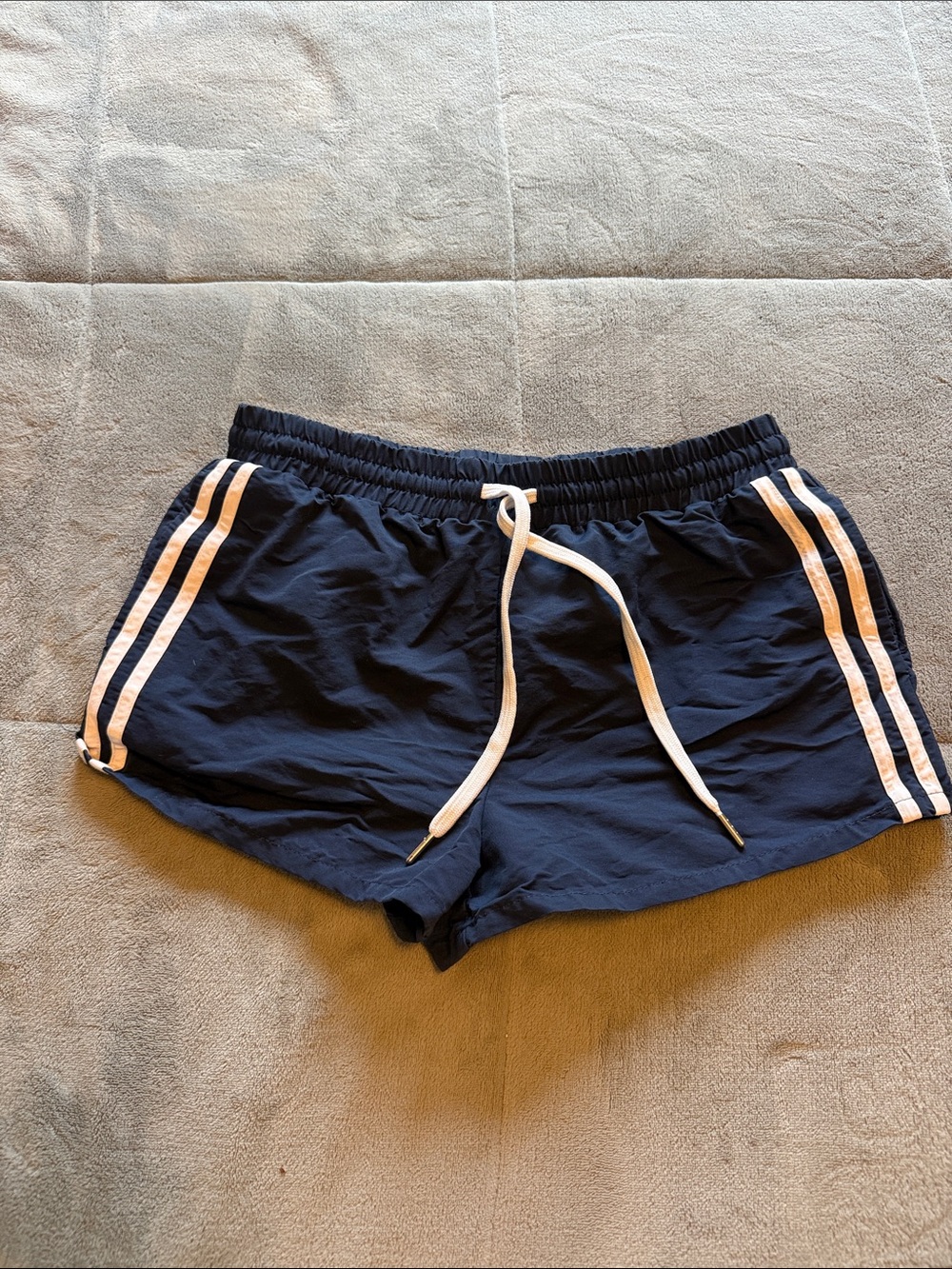 Women's Navy Athletic Shorts with White Side Stripes